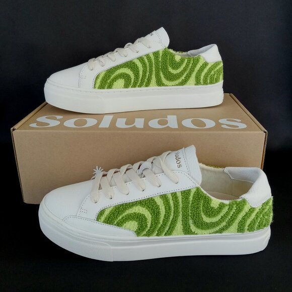 SOLUDOS Ibiza Platform Psychedelic Spiral Sneakers White/Green Women Sz 8.5 NWB - Picture 1 of 15